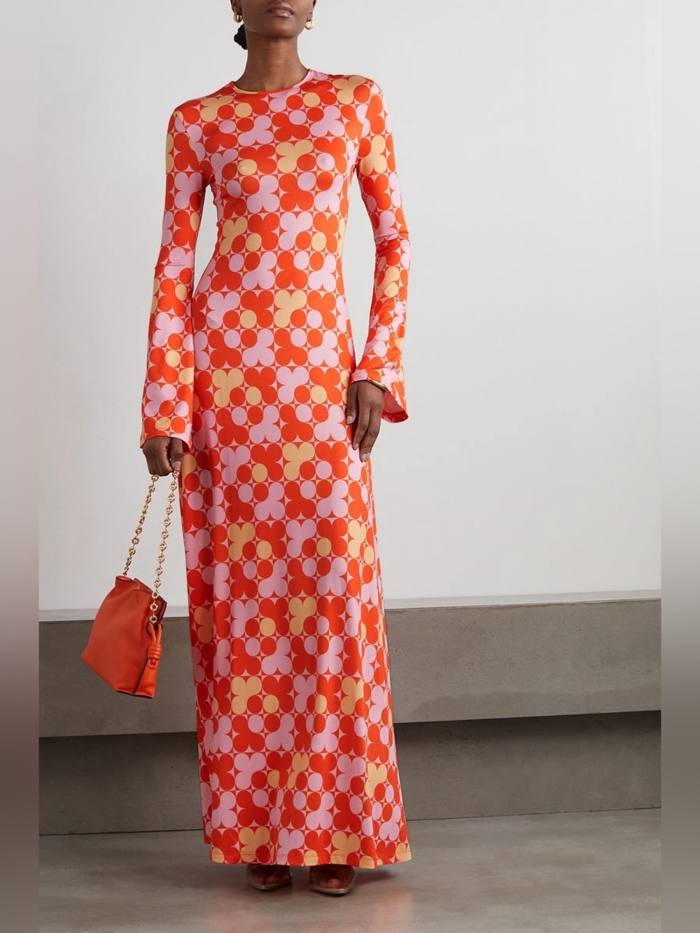 Eywasouls Malibu Pink & Orange Damnia Maxi Dress Geometric Print Size M/L